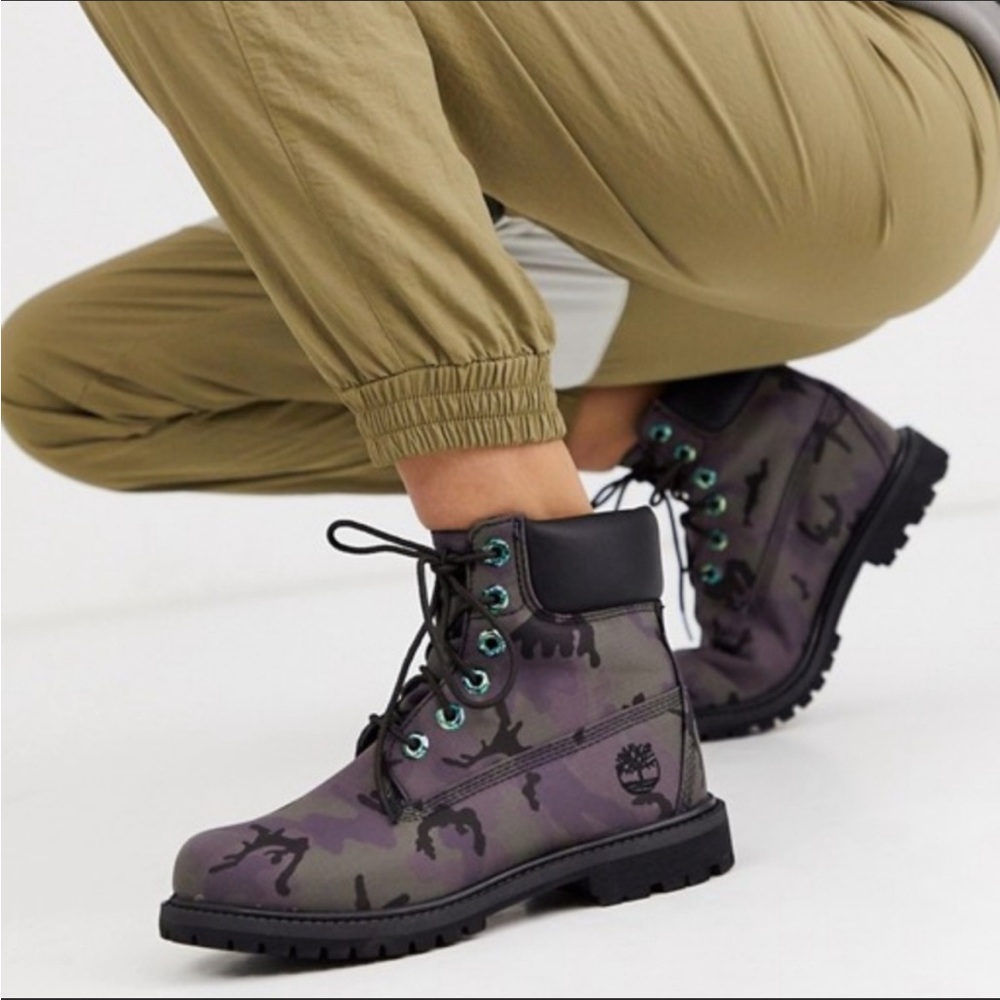 Timberland Black and Purple Camo Utility Ankle Boots